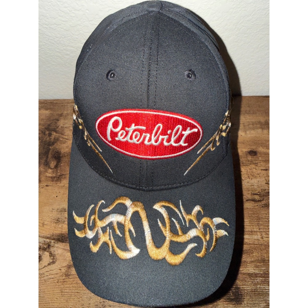 Peterbilt Hat Black Cotton Tribal Gold Embroidery Adjustable Trucker Cap Cyrk